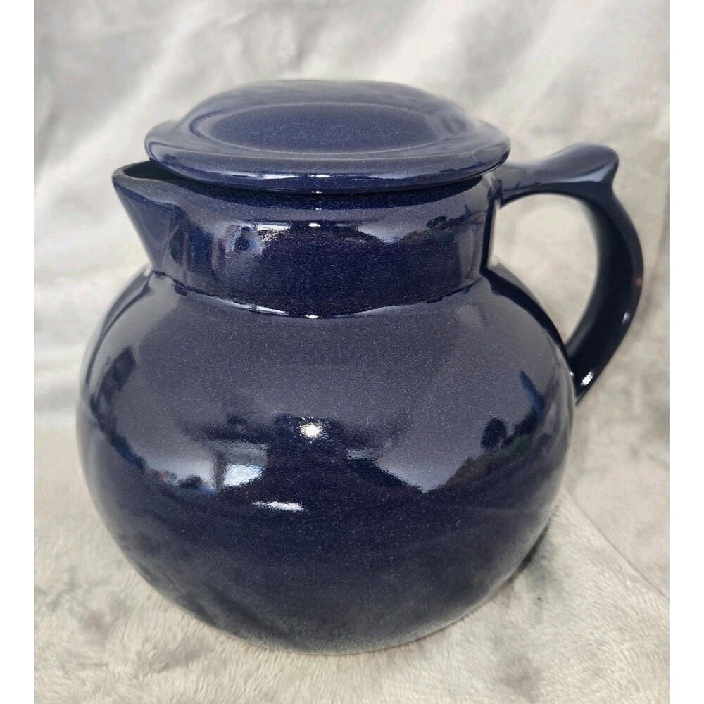 Christian Ridge Pottery Cupper Coffee Carafe with Lid Blue glossy USA Vintage 94